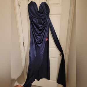 SHEIN Strapless Navy Dress